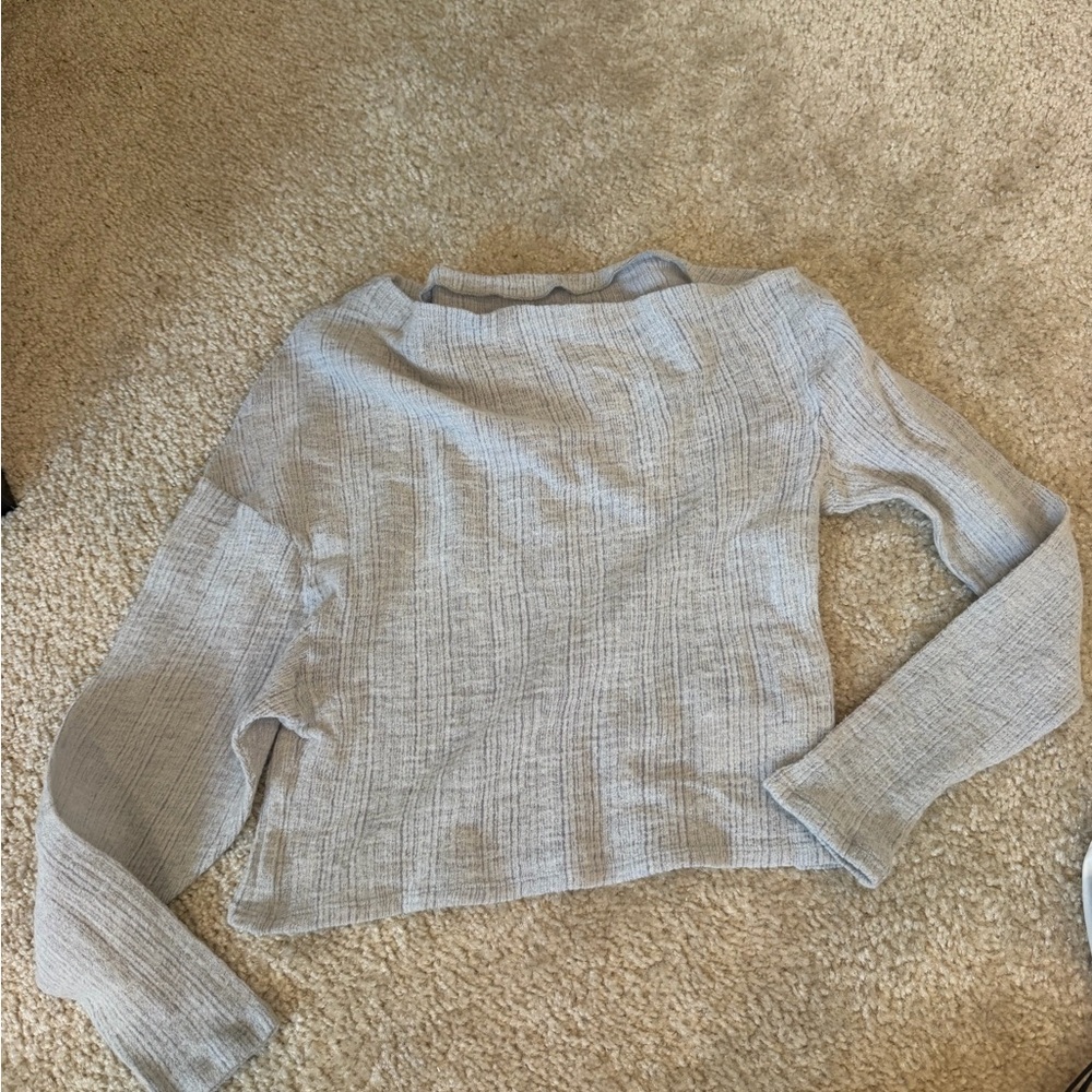 Paloma Wool Light Gray Ribbed Long Sleeve Crop Sweater